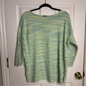 Talbots Sweater Womens Large Thermal Knit Modal Blue Green Pullover Casual